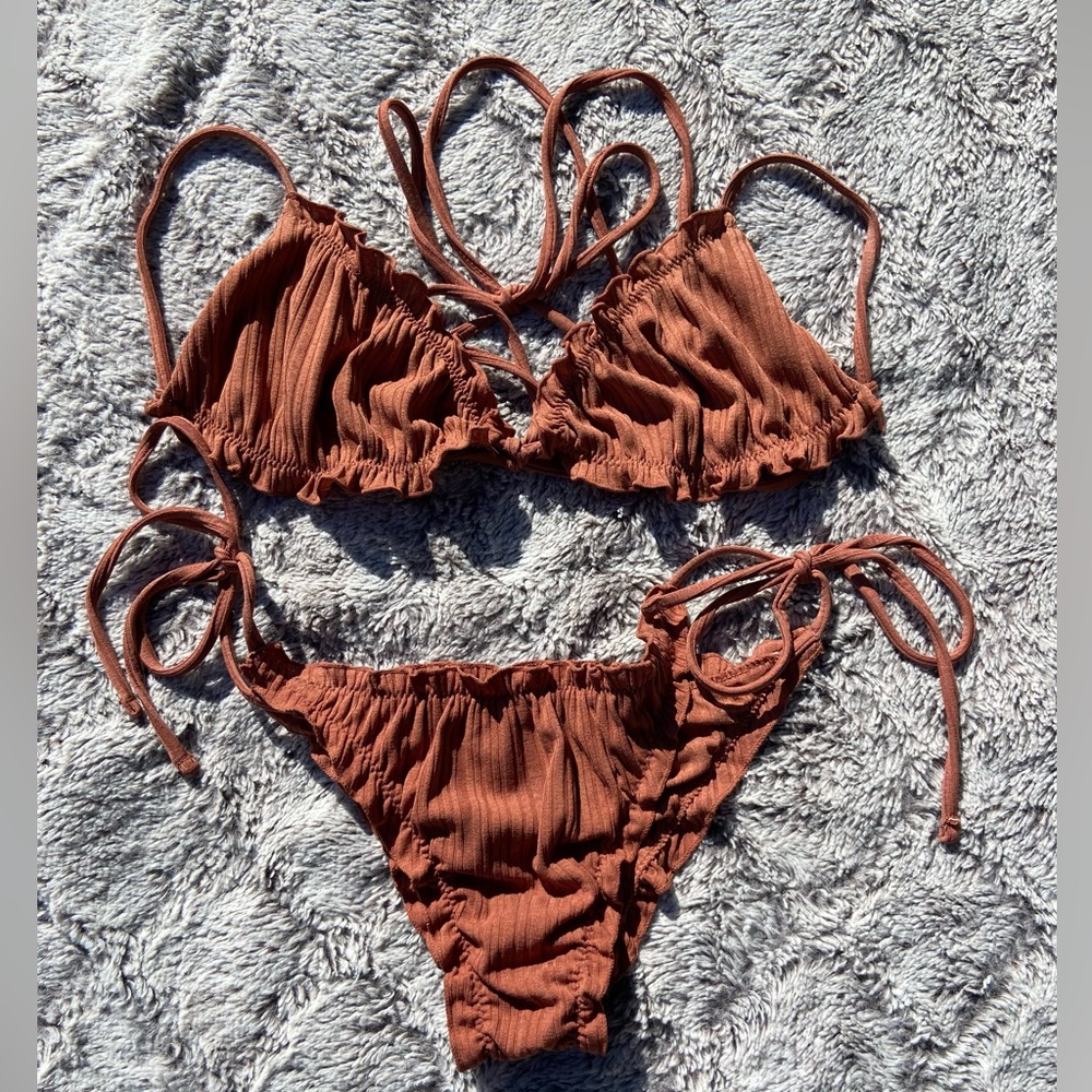 Brown runched bikini - Large, SHEIN